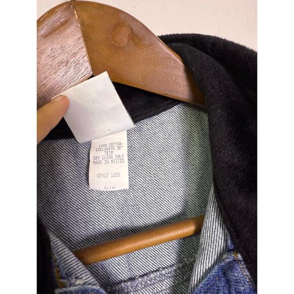 Vintage 90s Threads on Threads Denim Vest S/M Plaid Patchwork Jean Vest Faux - Picture 2 of 6